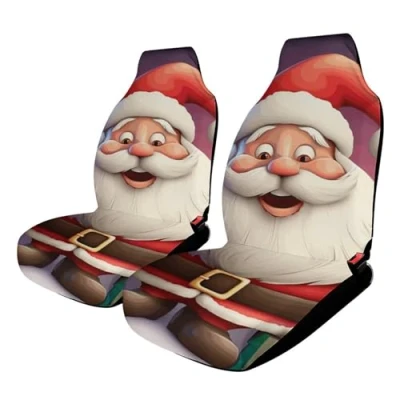 Abbildung von NQLYUT Autositzbezug 2 Stück Autositzbezüge für Vordersitzbezüge Weihnachten Weihnachtsmann Sitzschoner Autositzmatte mit Gummiband Autobezüge Autozubehör 2er Set