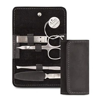 Abbildung von nippes Solingen Premium Line Maniküre Set Tabard, 4 teilig, Schwarz, Edelstahl nickel &amp; rostfrei, Rindsleder Nageletui, Nagelpflege Set, Made in Germany
