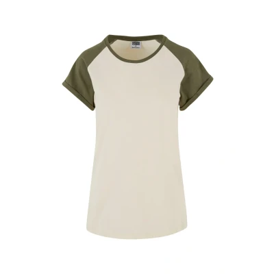 Abbildung von Urban Classics Contrast Raglan Tshirt print, Damen, Größe: 3XL, Whitesand olive