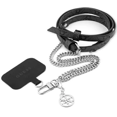 Abbildung von Guess Abnehmbarer Crossbody Gurt PU 4G &amp; Kette mit Anhänger (Silber Schwarz)