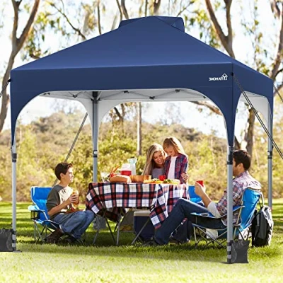 Abbildung von YITAHOME 3X3 wasserdichte Pavillon Faltpavillon, Faltbarer Pop up Outdoor Anti UV Gartenpavillon Höhenverstellbarfür Alle Jahreszeiten Für Party Camping Märkte Pool Festival, Blau