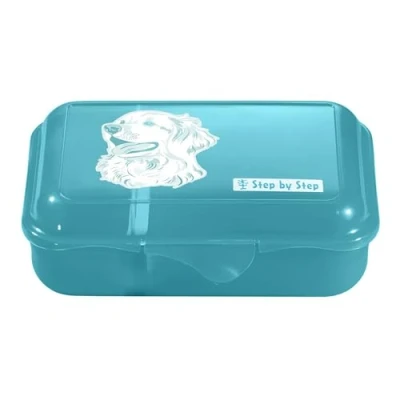Abbildung von Step by Lunchbox „Dog Basty“, türkis, mit Trennwand und Klickverschluss, spülmaschinenfest, BPA frei, für Schule Kindergarten, Mädchen Jungen, 0,9 Liter