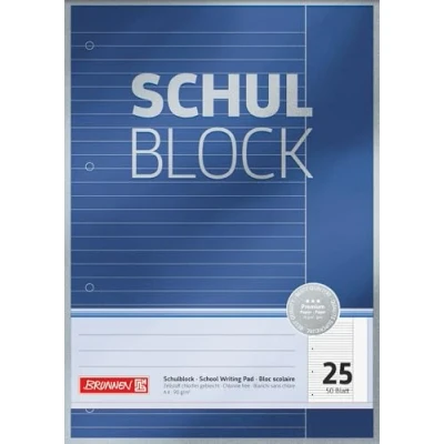 Abbildung von Brunnen Schulblock / Notizblock Premium (A4, 50 Blatt, liniert, mit Rand, Lineatur 25, gelocht, kopfverleimt, 90 g/m²)