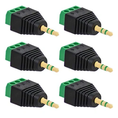 Abbildung von 6X Klinken Stecker 3,5 mm Adapter &gt; Terminal Block 3 Pin Schraub Klemmen Vergoldet