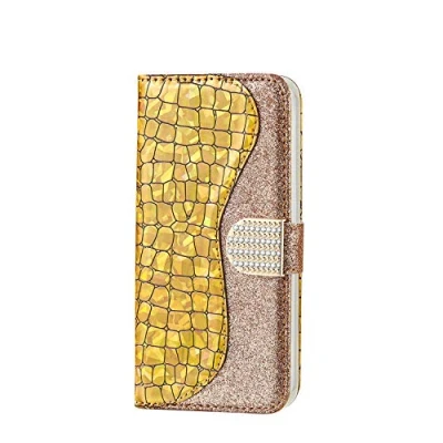 Abbildung von Bling Hülle für Samsung Galaxy A40, CrazyLemon Frauen Stil Modisch Gold Strass &amp; Glitter PU Leder Magnetisch Brieftasche mit Kartenhalter Voller Schutz Stoßfest A40