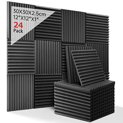 Abbildung von Kuchoow Schallabsorber Akustikschaumstoff, 24 Stück Schwarz Acoustic Foam für Podcasts, Aufnahmestudios, Büros, Home Learning, Akkustik Schaumstoffmatte (30 x 30 2.5 cm)