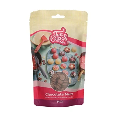 Abbildung von FunCakes Schokoladen Melts Milch: Schmelzende Schokolade für süße Bonbons, Tropfen, Glasur, Kuchendekorationen, Drip. Einfaches Schmelzen in der Mikrowelle oder Wasserbad, Halal. 350 g.