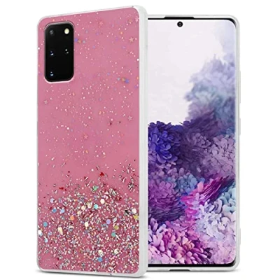 Abbildung von Cadorabo Hülle kompatibel mit Samsung Galaxy S20 Plus Rundumschutz TPU Silikon Case Mädchen Glitzer Strass Design Slim Kratzfest Weiche Gummi Bling Schutzhülle für in Rosa