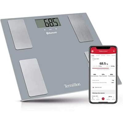 Abbildung von TERRAILLON SMART CONNECT, Bluetooth PersonenWaage Körperanalyse Gewicht und BMI, Körperfettwaage, Bis zu 8 Benutzer Grau