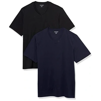 Abbildung von Amazon Essentials Herren Kurzärmelige T Shirts mit V Ausschnitt, 2er Pack, Schwarz/Marineblau, S