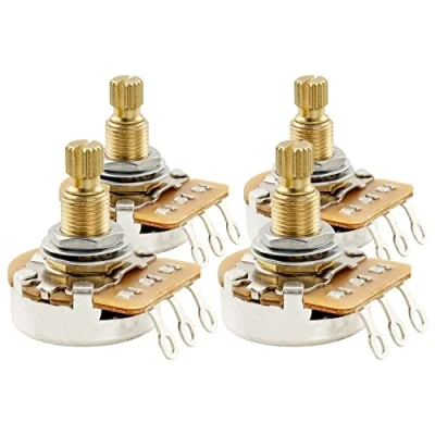 Abbildung von Musiclily Pro HD B250K Messing Metrisch Grob 18 Zähne Split Shaft Poti Linear Taper Potentiometer 9.5mm für E Gitarre und Bass(4er Set)