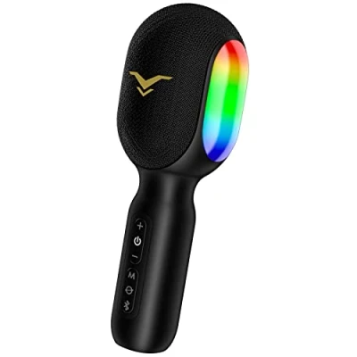 Abbildung von Karaoke Mikrofon, LED Drahtloses Bluetooth Tragbare Kinder Mikrofon mit Musik Aufnahme, Begleitungsmodus, Heim KTV Gerät, kompatibel iOS Android FM Verbindung im Auto