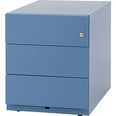 Abbildung von BISLEY Rollcontainer Note mit Griffleiste, 3 Universalschubladen, Metall, 605 Blau, 56.5 x 42 49.5 cm