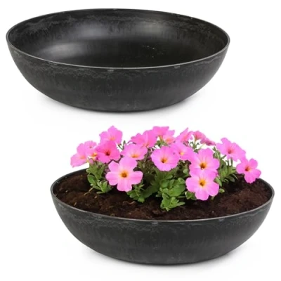 Abbildung von matches21 HOME &amp; HOBBY Pflanzschale für draussen in schwarz marmoriert 37 x 10,5 cm als wetterfeste Blumen Schale