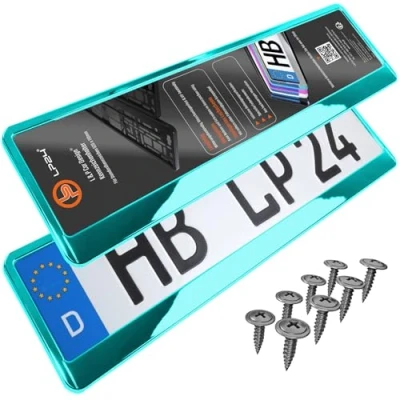 Abbildung von L &amp; P Car Design Kennzeichenhalter für Auto Türkis Chrom Kennzeichenhalterung, (2 Stück)