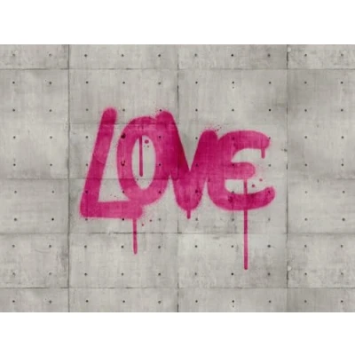 Abbildung von living walls Fototapete &quot;The Wall&quot;, Steinoptik urban mit Schrift, Modern Tapete Betonoptik Grau Pink