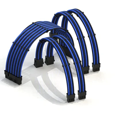 Abbildung von LINKUP AVA 30cm PSU Kabelverlängerung Ummantelt GPU Nach Maß PC Stromversorgung mit Kamm Kit 1x 24 P (20+4) 2X 8 (4+4) CPU (6+2) Set 300mm Blau Schwarz