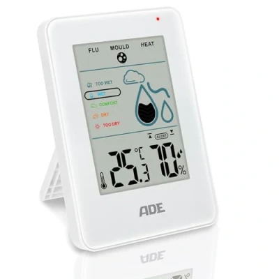 Abbildung von ADE Digitales Hygrometer innen mit Schimmelalarm Feuchtigkeitsmessgerät Thermometer großes LCD Display weiß