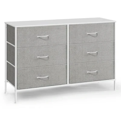 Abbildung von SONGMICS Kommode mit 5 Schubladen, Aufbewahrungsschrank 6 Stoff 40 x 117 77,5 cm, modern, weiß hellgrau LTS833W01