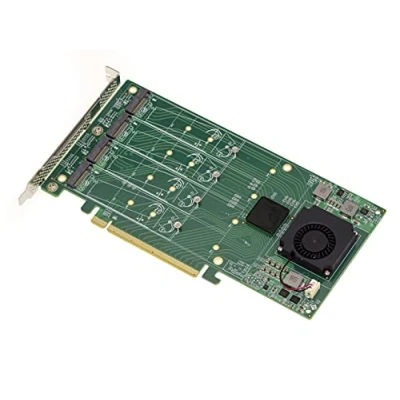 Abbildung von KALEA INFORMATIQUE PCIe x16 M2 Controller Karte für 4 M.2 NVMe M Key SSDs mit PLX PEX 8747 Chipsatz 32GB Jede SSD, 128G insgesamt.
