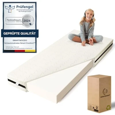 Abbildung von smartwood Kindermatratze 80x160 12cm Matratze für Kinder Atmungsaktiv Kaltschaumkern H2 und Waschbarer Anti Allergie Bezug Doppelseitige Rollmatratze Oeko Tex 100