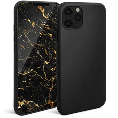 Abbildung von Moozy Minimalist Series Silikon Hülle für iPhone 11 Pro, Schwarz Mattes Finish, Dünne, Weiche TPU Handyhülle Schutzhülle