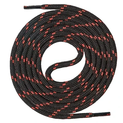 Abbildung von Mount Swiss runde Premium Schnürsenkel für Arbeitsschuhe, Wanderschuhe und Trekkingschuhe Polyester ø 4,5 mm sehr reißfest Farbe Schwarz Rot Länge 110cm