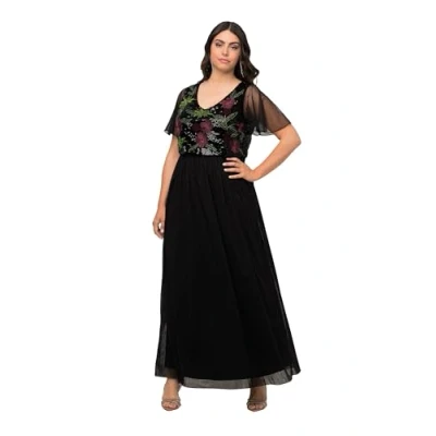 Abbildung von Ulla Popken Damen Paillettenkleid mit Blumenstickerei Kleider, schwarz, 46 48