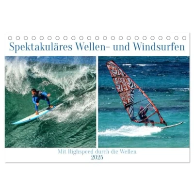 Abbildung von Spektakuläres Wellen und Windsurfen (Tischkalender 2025 DIN A5 quer), CALVENDO Monatskalender
