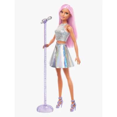 Abbildung von Barbie Pop Star Puppe gekleidet in einem schillernden Rock mit Mikrofon und rosafarbenem Haar, Geschenk für Kinder von 3 bis 7 Jahren, JCW42, Schillernd