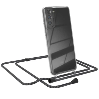Abbildung von EAZY CASE Handytasche zum Umhängen kompatibel mit Samsung Galaxy S21 Plus 5G, Handyhülle Band, Transparent Kameraschutz und Bildschirmschutz, Lanyard in Schwarz/Anthrazit Clips Schwarz