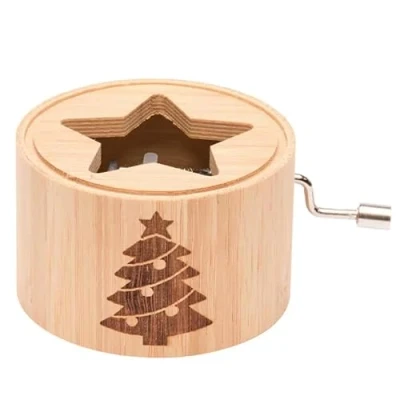 Abbildung von Spieluhr aus Bambus mit Weihnachtslied O Tannenbaum music box von Kurbelwerk green line, Christmas Edition, Motiv