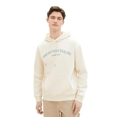 Abbildung von TOM TAILOR Denim Herren Hoodie Sweatshirt mit Logo Print, vintage beige, L