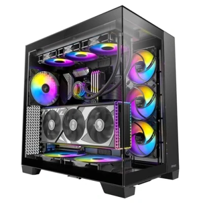 Abbildung von Antec C8 ARGB, 2 x TQR 160 mm und 1 TQ 140 ARGB PWM Lüfter im Lieferumfang enthalten, Doppelkammer Layout, Typ C, 360 Heizkörperunterstützung, nahtlose TG Front Seitenwände, RTX 40