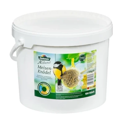 Abbildung von Dehner Natura Wildvogelfutter Meisenknödel mit Netz energiereiches Premium Ganzjahresfutter Nüssen Fettfutter für Meisen und Rotkehlchen 100 Stück 10 kg