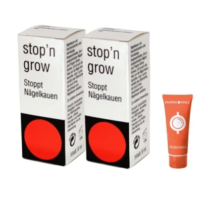 Abbildung von Stop&#039;n Grow Tinktur I Stoppt Nägelkauen und Daumenlutschen für Kinder Erwachsene 2x8ml Sparset mit PharmaPerle Duschgel 30ml