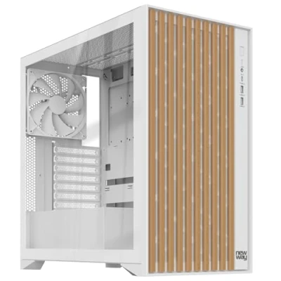 Abbildung von NEWWAY 2024 Neu NW1 PC Gehäuse aus Holz Mittlere Tower kompatibel mit ATX/Micro ATX/ITX Typ C USB Lüfter inklusive 3 x 140 mm PWM Seitenpanel gehärtetem Glas (weiß)