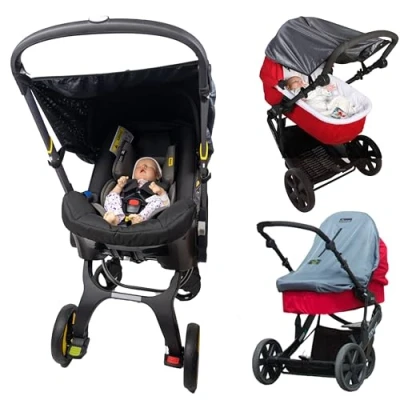 Abbildung von Universelles Sonnensegel Kinderwagen (0 6 Monate) Sonnenschutz, der 97,5 % UV Strahlen Blockt und den Schlaf Ihres Babys Verbessert SnoozeShade Original Deluxe