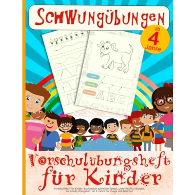 Abbildung von Schwungübungen ab 4: Vorschulblock für Kinder, Buchstaben schreiben lernen, Links Rechts Übungen, Vorschule Übungsheft 4 Jahre Junge und Mädchen