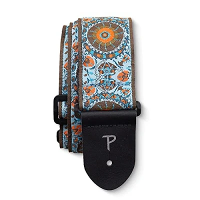 Abbildung von Perri&#039;s Leathers Ltd. Gitarrengurt Nylon Jacquard Mandala Blau/Orange Einstellbar Für Akustik /Bass /Elektrogitarren Hergestellt in Kanada (TWS 7143)