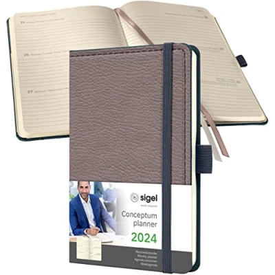 Abbildung von SIGEL C2452 Terminplaner Wochenkalender 2024, Lederoptik, ca. A6, taupe, Hardcover, 176 Seiten, Gummiband, Stiftschlaufe, Archivtasche, PEFC zertifiziert, Conceptum