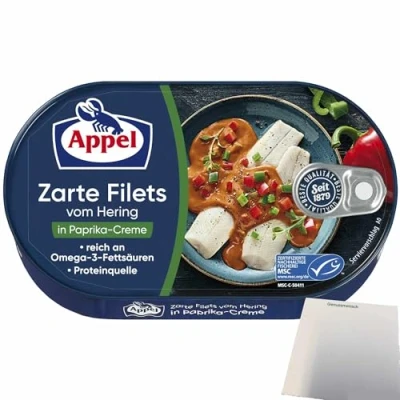 Abbildung von Appel Zarte Filets vom Hering in Paprika Creme (200g Dose) + usy Block