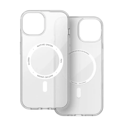 Abbildung von Native Union (Re Clear Case Transparentes Anti Vergilbungsgehäuse MagSafe kompatibel Aus recycelten Materialien Ultrarobust mit Fallschutz nach Militärstandard für iPhone 15