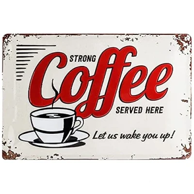 Abbildung von Nostalgic Art Retro Blechschild, 20 x 30 cm, Strong Coffee Served Here Geschenk Idee für Kaffee Fans, aus Metall, Vintage Design, Blechschilder Sprüche