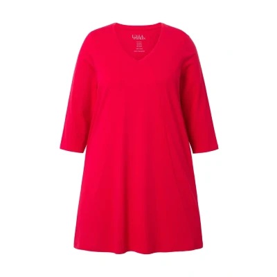 Abbildung von Ulla Popken Vneck Swing Langarmshirt, Damen, Größe: 54/56, Lychee