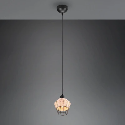 Abbildung von TRIO Leuchten Pendelleuchte Borka, ohne Leuchtmittel, warmweiß kaltweiß, Boho Hängelampe aus Rattan 1 flammig exkl E27 max 40W höhenverstellbar