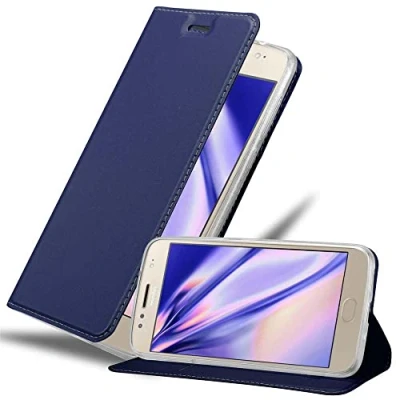 Abbildung von Cadorabo Hülle kompatibel mit Motorola Moto G5S Plus aus Premium Kunst Leder Flip Klappbare Stoßfeste Magnetische [Standfunktion] [Kartenfächern] Cover für Tasche in Blau