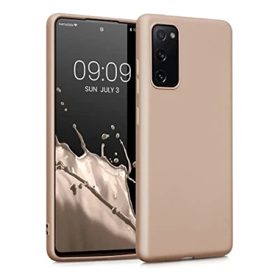 Abbildung von kwmobile Case kompatibel mit Samsung Galaxy S20 FE Hülle Schutzhülle aus Silikon metallisch schimmernd Handyhülle Metallic Gold