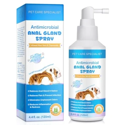 Abbildung von Hunde Analdrüsen Spray 120 ml lindert schnell Analdrüsenreizungen und Juckreiz,Stoppt das Scharren,Beseitigt hartnäckige Gerüche,Schmerzlindernd Juckreizstillend,Sicher für alle Tiere