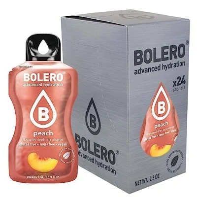 Abbildung von Bolero PEACH 24x3g Saftpulver ohne Zucker, gesüßt mit Stevia + Vitamin C geeignet für Kinder, Sportler und Diabetiker glutenfrei veganfreundlich Pfirsichmischung